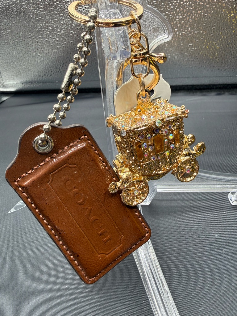 Coach Authentic Hang Tag With Unbranded Gold Crystal Carriage Keychain